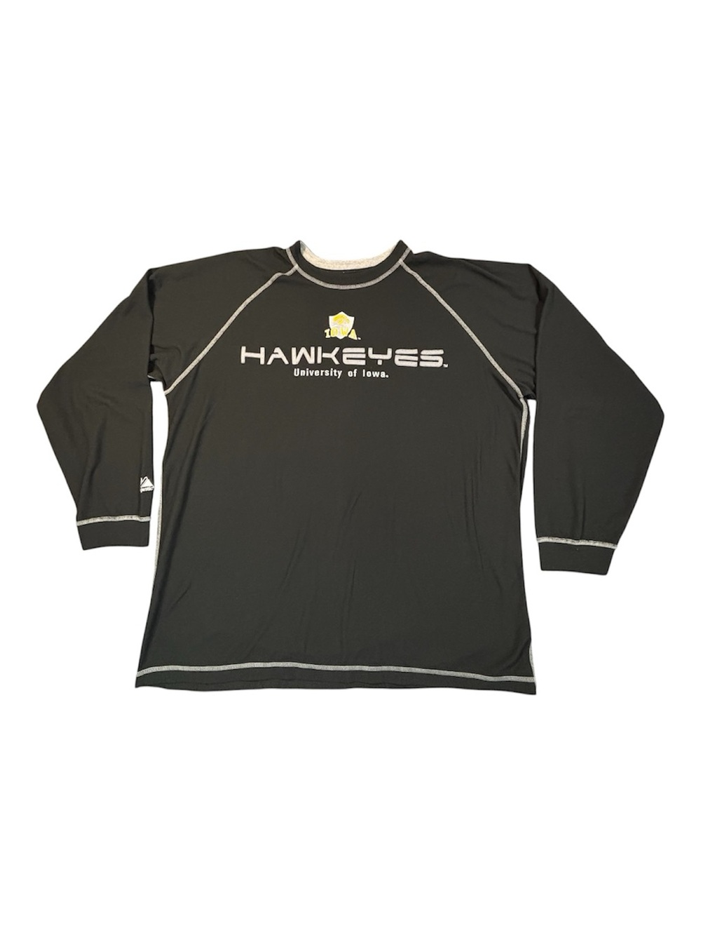 Majestic Iowa Hawkeyes Long Sleeve Shirt Mens XL Black Thermal Knit Raglan NCAA